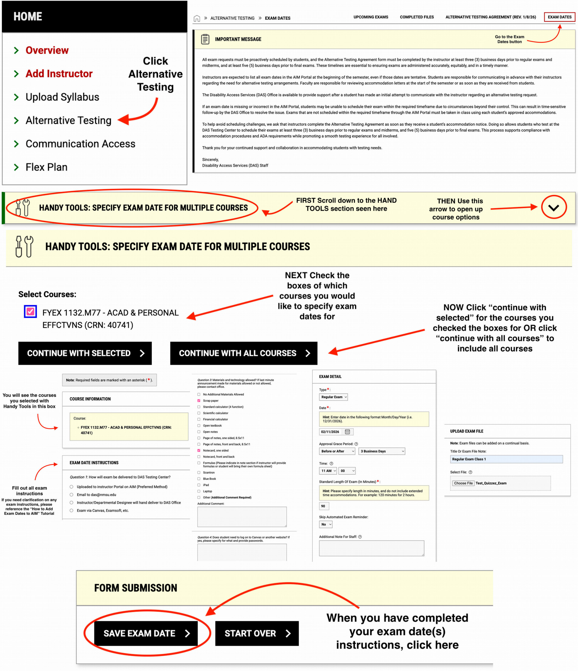 Tutorial to create exam dates for multiple course sections